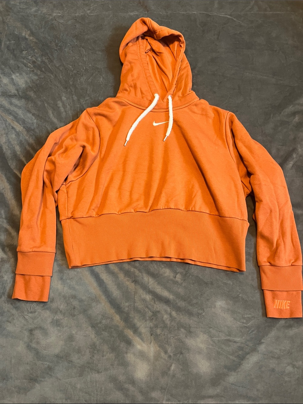 Nike Orange Cropped Hoodie with White Drawstrings